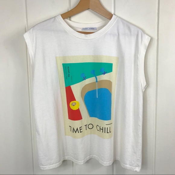 Zara Tops - ZARA Sleeveless Graphic T-Shirt Time To Chill Spa